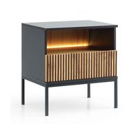 komodee Nightstand Laval L54 LED 1 Drawer Black Oak Wood Effect for Living Room