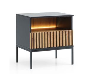 komodee Nightstand Laval L54 LED 1 Drawer Black Oak Wood Effect for Living Room