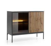 komodee Sideboard Laval K104 LED 2 Doors Black Oak Wood Effect for Living Room