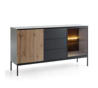 komodee Sideboard Laval KSZ154 3 Drawers 2 Doors Black Oak Wood Effect with LED