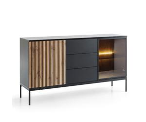 komodee Sideboard Laval KSZ154 3 Drawers 2 Doors Black Oak Wood Effect with LED
