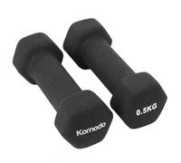 Komodo 2x Neoprene Dumbbell Bars Non-Slip Pair of Weightlifting Dumbbell Weights with Metal Core (Black, 2 x 0.5kg)