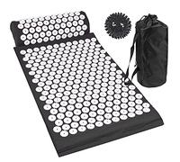 Komodo Acupressure Mat with Pillow & Ball Acupuncture Massage Set (Black) | Bag included, Mat measures 67cm x 40cm, Pillow measures 36cm x 13cm x 10cm, Over 8000 pressure points