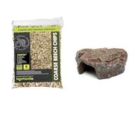 Komodo Coarse Beech Chips 6L + Komodo Brown Rock Den Large | Natural Reptile Substrate & Realistic Hideout Bundle