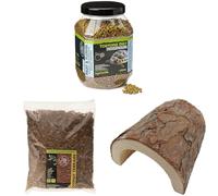 Komodo Complete Holistic Tortoise Diet 680 g, Coconut Terrain 12 L & Wooden Hide 47 g - Tortoise Food, Substrate & Shelter Kit