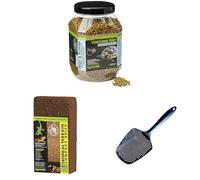 Komodo Complete Holistic Tortoise Diet 680 g, Tropical Terrain Compact Brick & Sand Scoop 6 g - Tortoise Food, Substrate & Cleaning Kit
