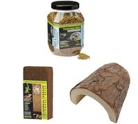 Komodo Complete Holistic Tortoise Diet 680 g, Tropical Terrain Compact Brick & Wooden Hide Large 47 g - Tortoise Food, Substrate & Shelter Kit