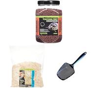 Komodo Complete Holistic Tortoise Diet Dandelion 680 g, Aspen Bed Terrain 12 L & Sand Scoop - Tortoise Food, Substrate & Cleaning Kit