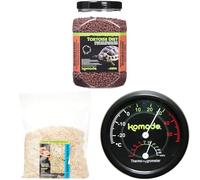 Komodo Complete Holistic Tortoise Diet Dandelion 680 g + Aspen Bed Terrain Substrate 12 Litre + Combined Thermometer & Hygrometer