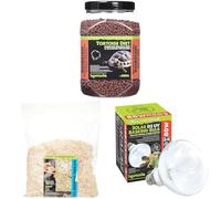Komodo Complete Holistic Tortoise Diet Dandelion 680 g + Aspen Bed Terrain Substrate 12 Litre + Solar D3 UV Basking Bulb 80W