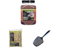 Komodo Complete Holistic Tortoise Diet Dandelion 680 g, Coarse Beech Chips 12 L 2.2 kg & Sand Scoop 6 g - Tortoise Food, Substrate & Cleaning Kit