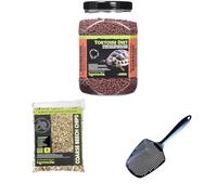 Komodo Complete Holistic Tortoise Diet Dandelion 680 g, Coarse Beech Chips 6 L & Sand Scoop - Tortoise Food, Substrate & Cleaning Kit