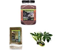 Komodo Complete Holistic Tortoise Diet Dandelion 680 g, Straw Terrain 12 L & Jungle Canopy Plant 25×42×9.5 cm - Tortoise Food, Substrate & Habitat Décor Kit