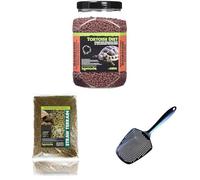 Komodo Complete Holistic Tortoise Diet Dandelion 680 g, Straw Terrain 12 L & Sand Scoop - Tortoise Food, Substrate & Cleaning Kit