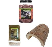 Komodo Complete Holistic Tortoise Diet Dandelion 680 g, Straw Terrain 12 L & Wooden Hide Large - Tortoise Food, Substrate & Shelter Kit