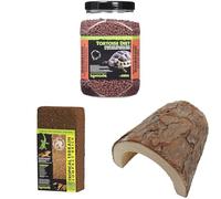 Komodo Complete Holistic Tortoise Diet Dandelion 680 g, Tropical Terrain Compact Brick 64 g & Wooden Hide Large 47 g (5.3×6.9×2.8 cm) - Tortoise Food, Substrate & Shelter Kit