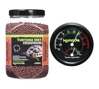 Komodo Complete Holistic Tortoise Diet Dandelion 680g + Komodo Analog Thermometer & Hygrometer | Balanced Nutrition & Habitat Monitoring Bundle for Tortoises