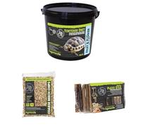 Komodo Complete Holistic Tortoise Diet Fruit & Flower 2 kg (2.1 kg), Coarse Beech Chips 12 L & Flexi Stix Small 240 g - Tortoise Food, Substrate & Habitat Décor Kit