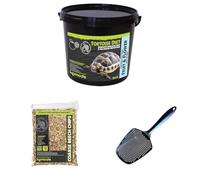 Komodo Complete Holistic Tortoise Diet Fruit & Flower 2 kg (2.1 kg), Coarse Beech Chips 12 L & Sand Scoop 6 g - Tortoise Food, Substrate & Cleaning Kit