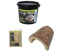 Komodo Complete Holistic Tortoise Diet Fruit & Flower 2 kg (2.1 kg), Coarse Beech Chips 12 L & Wooden Hide Large - Tortoise Food, Substrate & Shelter Kit