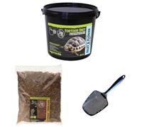 Komodo Complete Holistic Tortoise Diet Fruit & Flower 2 kg (2.1 kg), Coconut Terrain 12 L & Sand Scoop 6 g - Tortoise Food, Substrate & Cleaning Kit