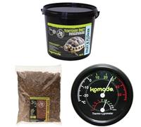 Komodo Complete Holistic Tortoise Diet Fruit & Flower 2 kg + Coconut Terrain Substrate 12 Litre + Combined Thermometer & Hygrometer