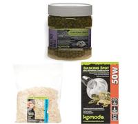 Komodo Complete Holistic Tortoise Diet Salad Mix 680 g + Aspen Bed Terrain Substrate 12 Litre + Basking Spot Bulb 50W