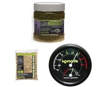 Komodo Complete Holistic Tortoise Diet Salad Mix 680 g + Coarse Beech Chips Substrate 12 Litre + Combined Thermometer & Hygrometer
