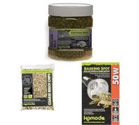 Komodo Complete Holistic Tortoise Diet Salad Mix 680 g + Coarse Beech Chips Substrate 6 Litre + Basking Spot Bulb 50W
