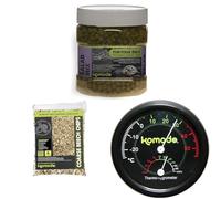 Komodo Complete Holistic Tortoise Diet Salad Mix 680 g + Coarse Beech Chips Substrate 6 Litre + Combined Thermometer & Hygrometer