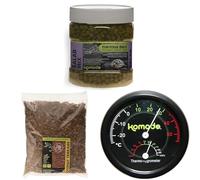Komodo Complete Holistic Tortoise Diet Salad Mix 680 g + Coconut Terrain Substrate 12 Litre + Combined Thermometer & Hygrometer