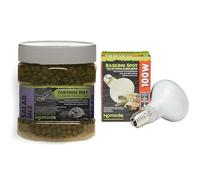 Komodo Complete Holistic Tortoise Diet Salad Mix 680g + Komodo Basking Spot Lamp ES 100W | Balanced Nutrition & Heating Bundle for Tortoises