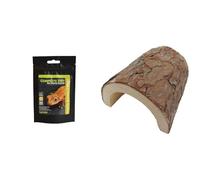 Komodo Crested Gecko Bundle - Complete Diet Papaya, Banana & Honey 60g + Large Wooden Hide (47g), Natural Shelter for Reptiles
