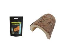 Komodo Crested Gecko Bundle - Complete Diet Tropical Fruit & Insect 60g + Large Wooden Hide (47g), Natural Shelter for Reptiles