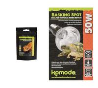 Komodo Crested Gecko Care Bundle - Complete Diet Papaya, Banana & Honey 60g + Basking Spot Bulb 50W, Adjustable Temperature Heating & Lighting for Terrariums