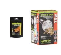 Komodo Crested Gecko Care Bundle - Complete Diet Papaya, Banana & Honey 60g + Basking Spot Bulb 75W, Adjustable Temperature Heating & Lighting for Terrariums