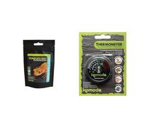 Komodo Crested Gecko Care Bundle - Complete Diet Tropical Fruit & Insect 60g + Analog Thermometer, Balanced Nutrition & Accurate Habitat Monitoring