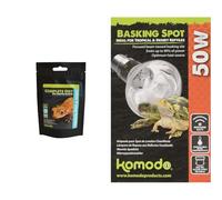 Komodo Crested Gecko Care Bundle - Complete Diet Tropical Fruit & Insect 60g + Basking Spot Bulb 50W, Adjustable Temperature Heating & Lighting for Terrariums