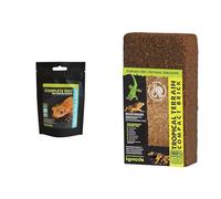 Komodo Crested Gecko Care Bundle - Complete Tropical Fruit & Insect Diet 60g + Tropical Terrain Compact Brick 64g, Balanced Nutrition & Natural Habitat Setup for Reptiles