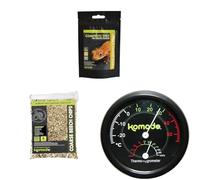 Komodo Crested Gecko Complete Diet Papaya Banana & Honey 60 g + Coarse Beech Chips Substrate 6 Litre + Combined Thermometer & Hygrometer