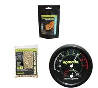 Komodo Crested Gecko Complete Diet Tropical Fruit & Insect 60 g + Aspen Bed Terrain Substrate 12 Litre + Combined Thermometer & Hygrometer