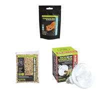 Komodo Crested Gecko Complete Diet Tropical Fruit & Insect 60 g + Coarse Beech Chips Substrate 12 Litre + Solar D3 UV Basking Bulb 80W