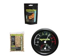 Komodo Crested Gecko Complete Diet Tropical Fruit & Insect 60 g + Coarse Beech Chips Substrate 12 Litre + Combined Thermometer & Hygrometer