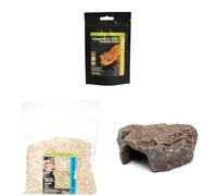 Komodo Crested Gecko Diet 60g + Aspen Bed Terrain 12L + Brown Rock Den Large | Nutrition, Natural Bedding & Secure Hideout for Geckos & Reptiles