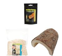 Komodo Crested Gecko Diet 60g + Aspen Bed Terrain 12L + Large Wooden Hide | Nutrition, Natural Bedding & Secure Shelter for Geckos & Reptiles