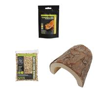 Komodo Crested Gecko Diet 60g + Coarse Beech Chips 12L + Large Wooden Hide | Nutrition, Natural Bedding & Secure Shelter for Geckos & Reptiles
