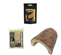Komodo Crested Gecko Diet 60g + Coarse Beech Chips 6L + Large Wooden Hide | Nutrition, Natural Bedding & Secure Shelter for Geckos & Reptiles