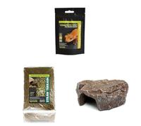 Komodo Crested Gecko Diet 60g + Straw Terrain 12L + Brown Rock Den Large | Complete Nutrition, Natural Bedding & Secure Hideout for Geckos & Reptiles