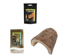 Komodo Crested Gecko Diet 60g + Straw Terrain 12L + Wooden Hide Large | Complete Nutrition, Natural Bedding & Safe Shelter for Geckos & Reptiles