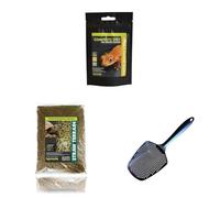 Komodo Crested Gecko Diet Papaya, Banana & Honey 60 g, Straw Terrain 12 L & Sand Scoop - Gecko Food, Substrate & Cleaning Kit
